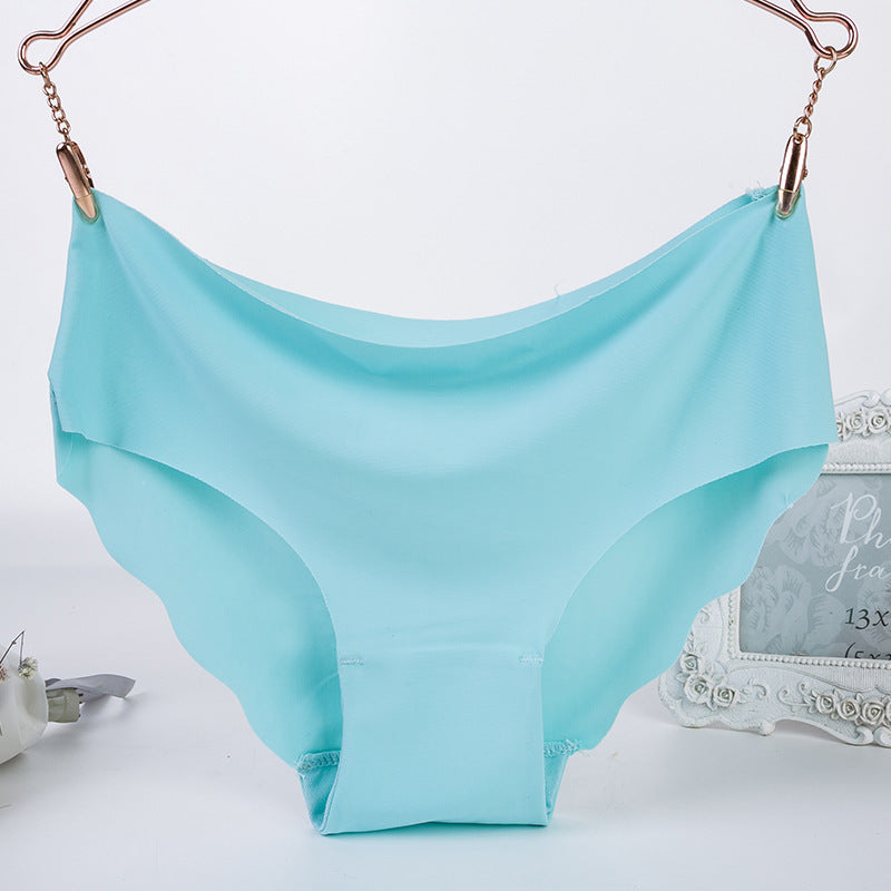 One Piece Ice Silk Seamless Wave Edge Sexy Candy Color Panties, Ultra-thin Corrugated Low-rise Waistband