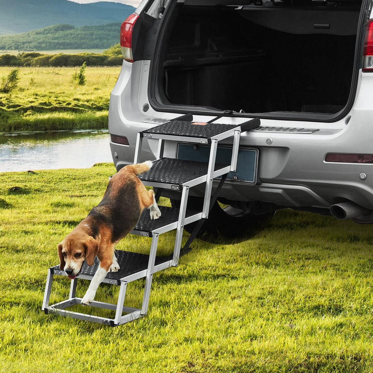 VEVOR Dog Stair For Cars 4-step Folding Dog Steps Aluminum Loads Up To 150 Lbs