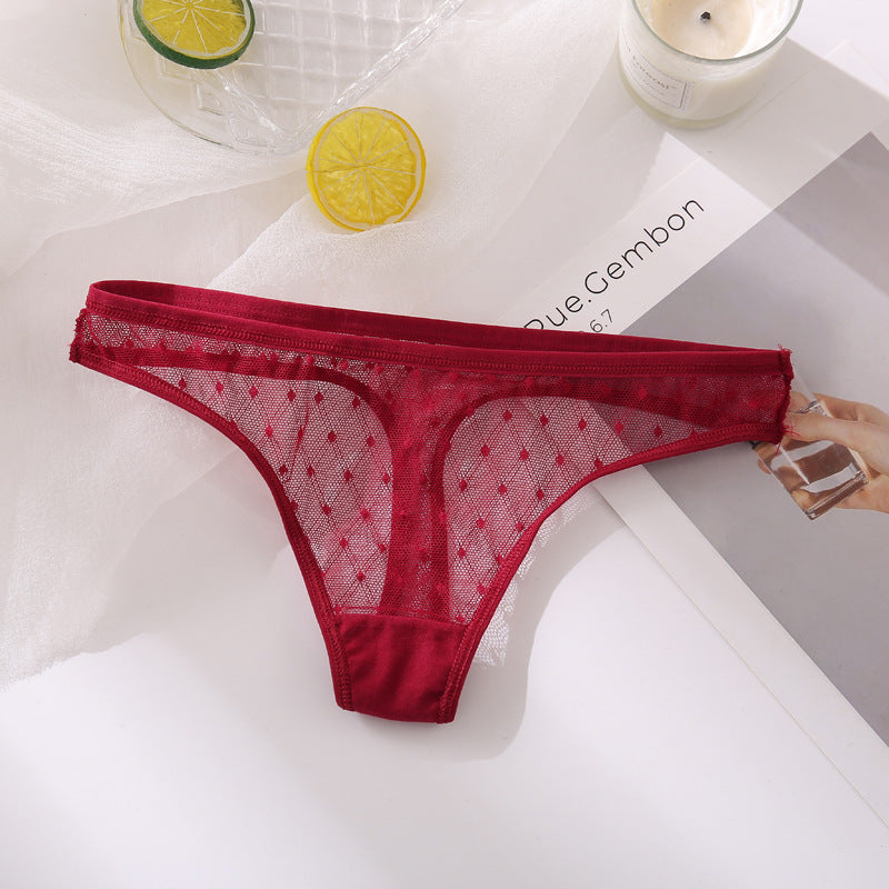 Ladies Hollow Sexy Solid Color Low Waist High Slit Briefs