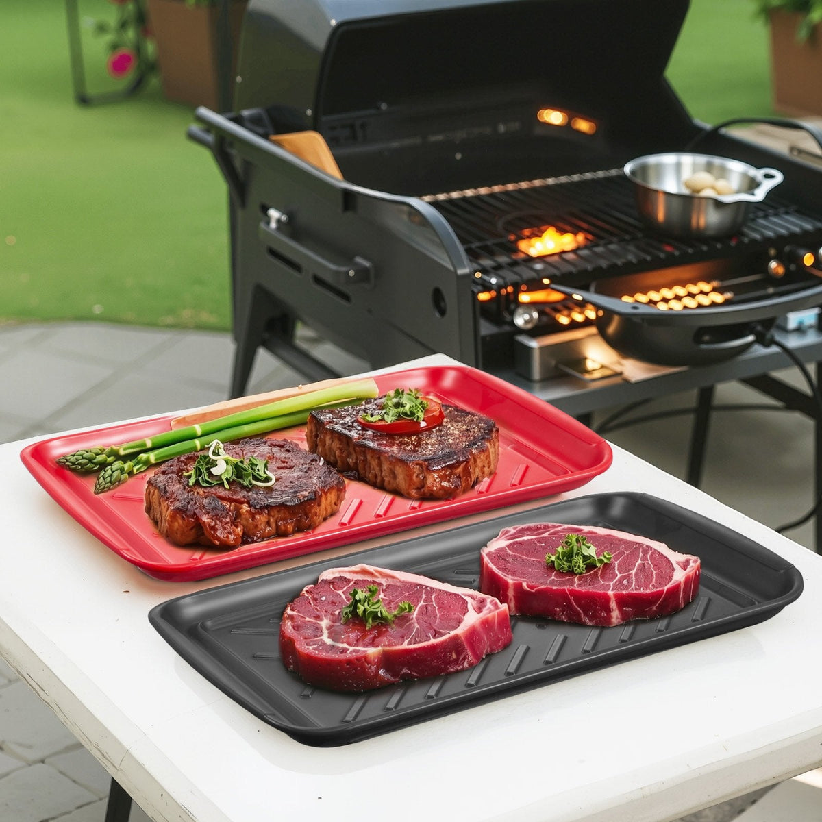 Plastic Serving Trays 17x10.35 Inch Anti-Slip Eating Food Trays 2-Pack