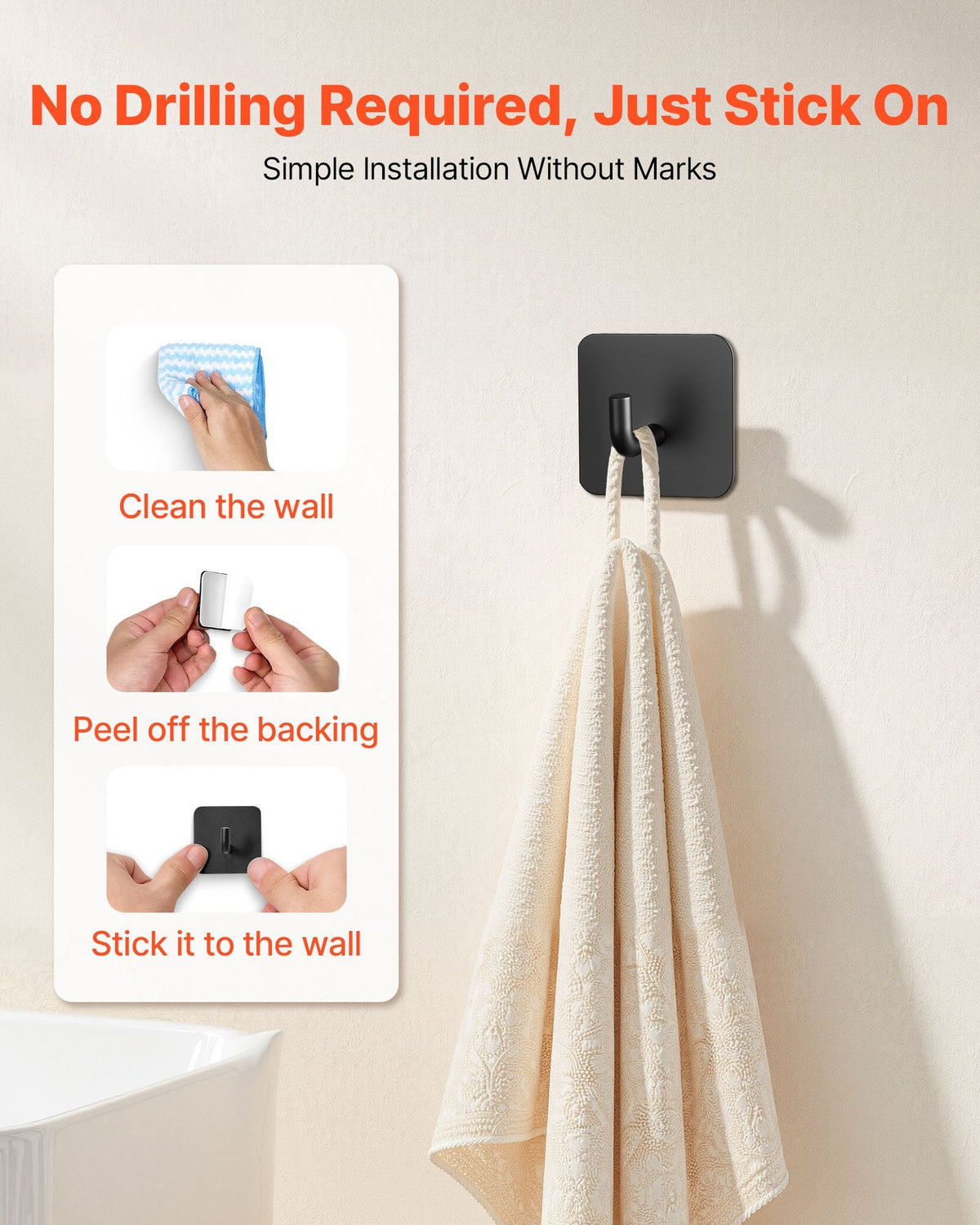 Adhesive Hooks Self-Adhesive Towel Coat Hooks 4 Pack Sticky Wall Hanger