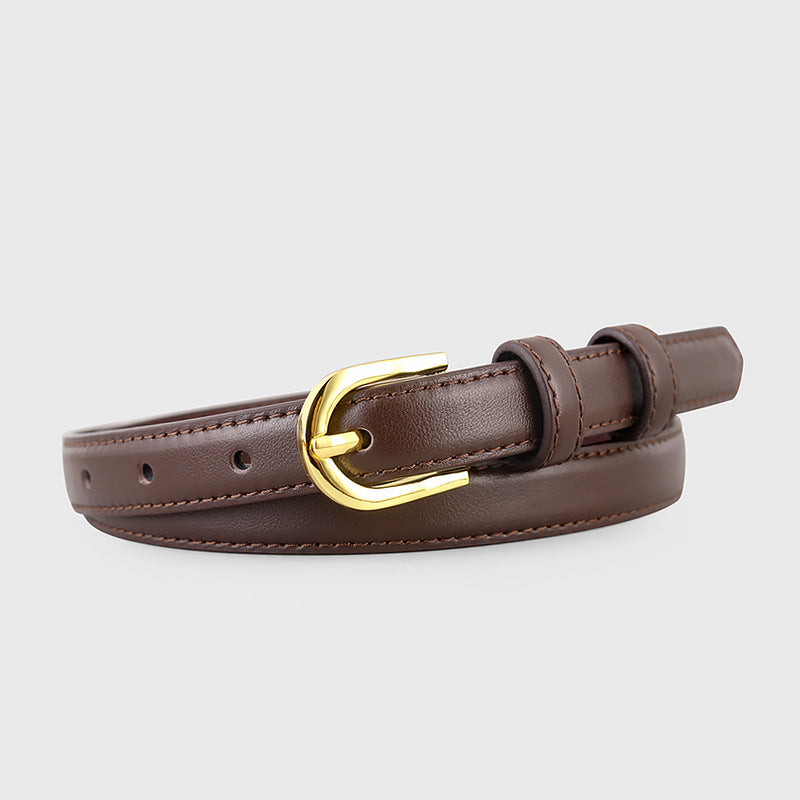 Leather Belt with Golden Buckle