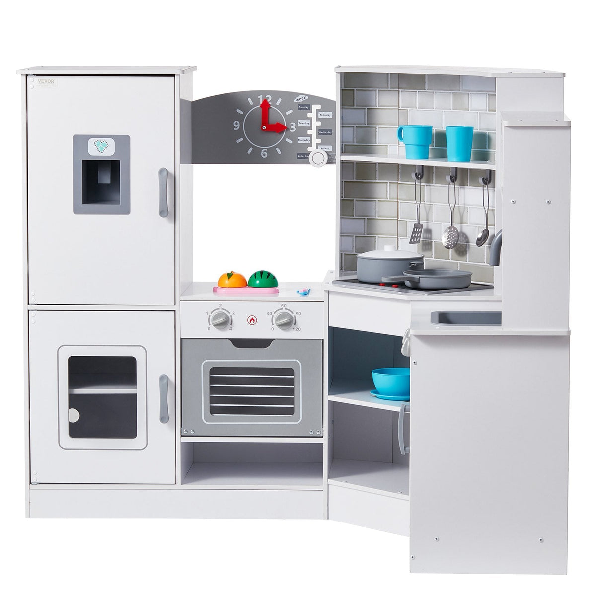 Christmas Gift  VEVOR Kitchen Playset Kids Pretend Cooking Play Toy 24 Piece Accessories White