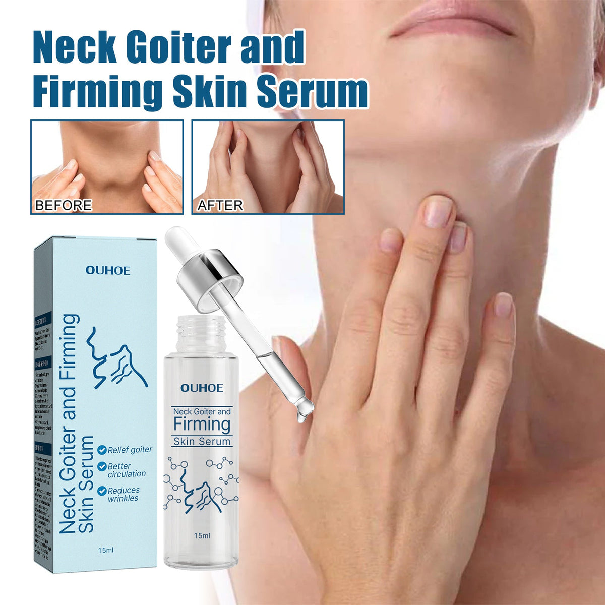 OUHOE Neck Firming Essence, Lighten Fine Lines Lift Neck Moisturizing And Brightening Essence