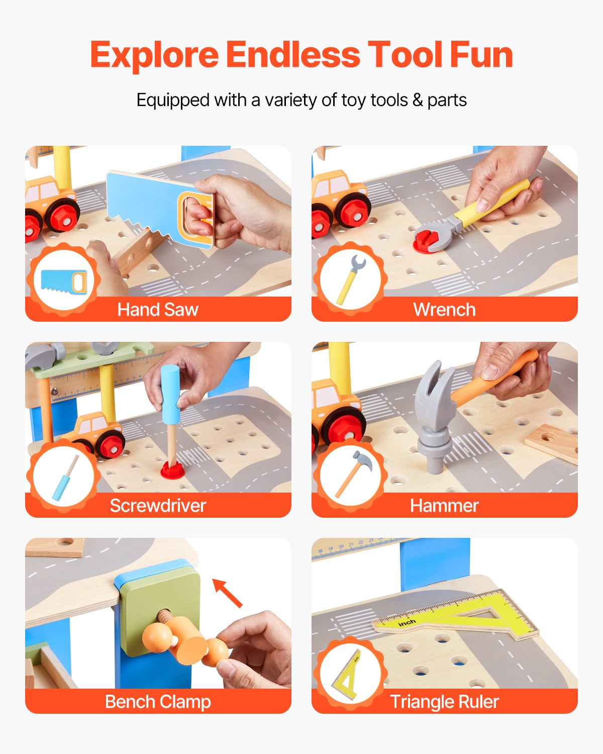 Wooden Tool Bench For Kids 3 Years+ Toy Workbench Pretend Play Toy Kits