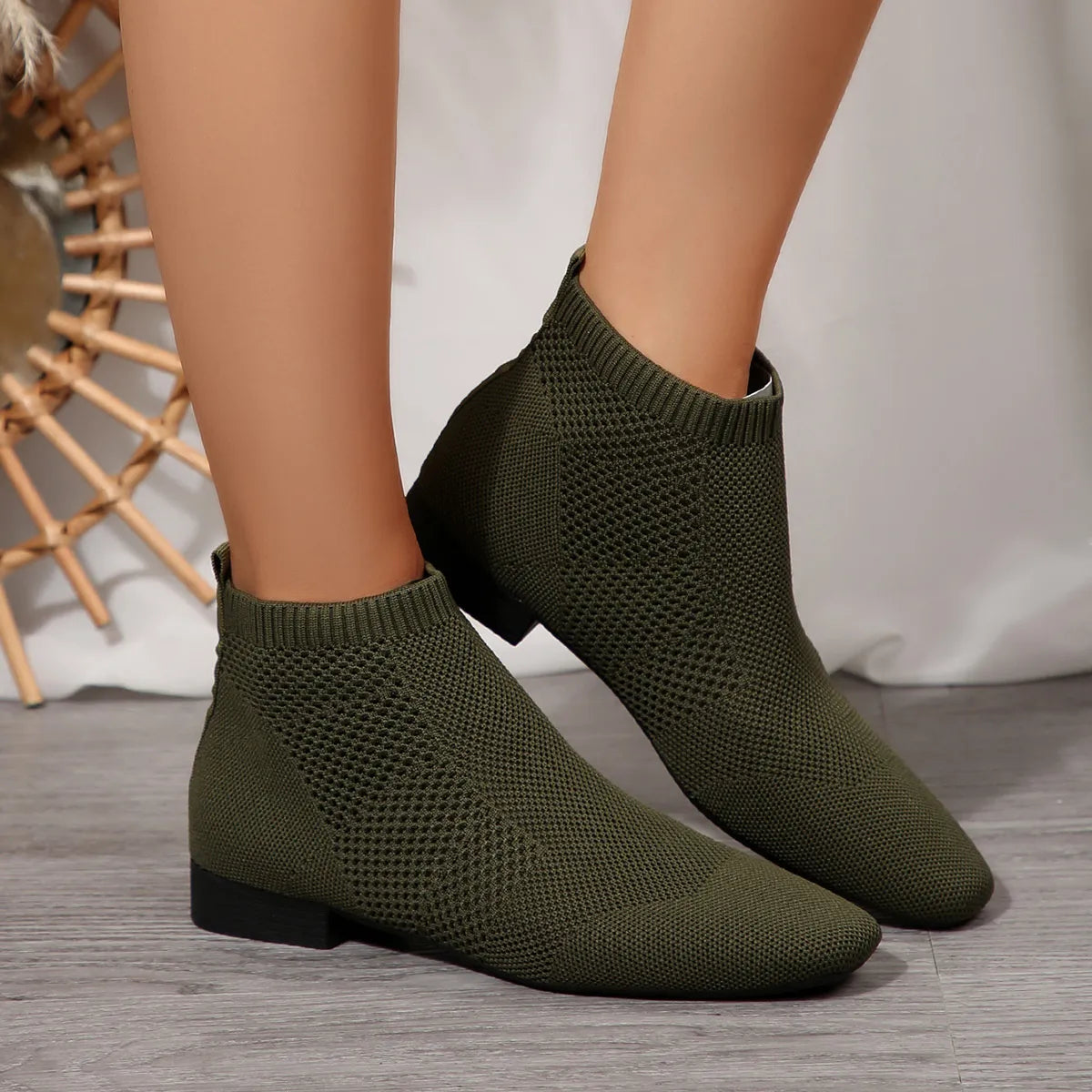 Mesh Knit Ankle Boots with Stretch Comfort Fit