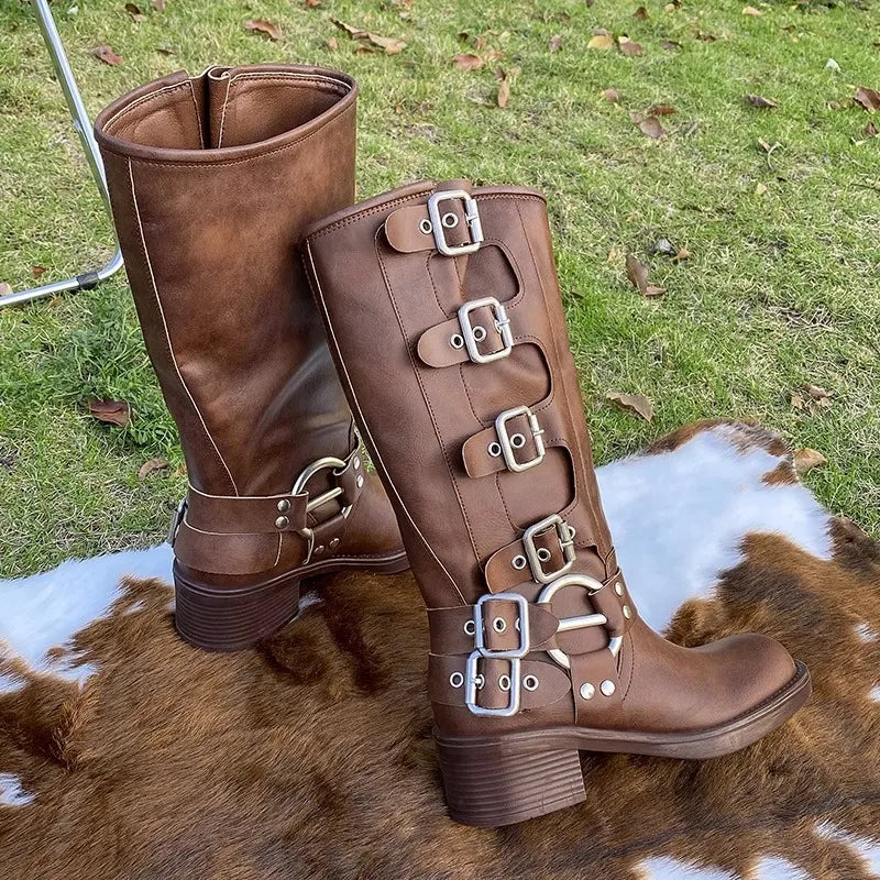 Round Toe Block Heels Boots