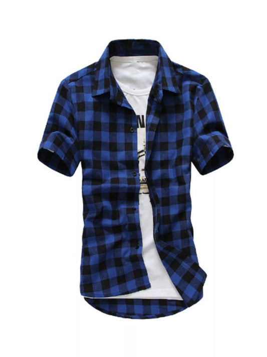 Men's Plus Size Casual Short Sleeve Plaid Shirt