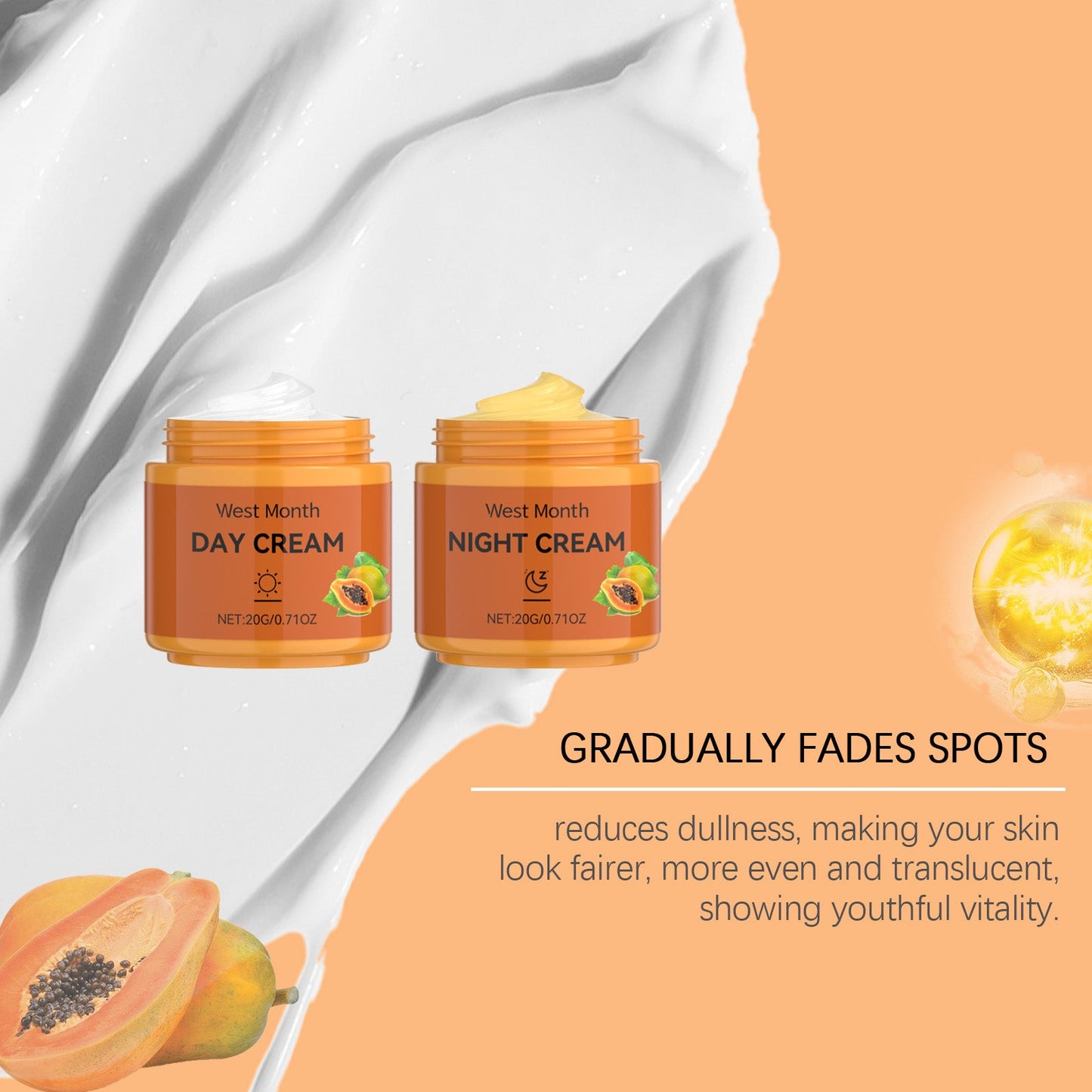 West&Month Papaya Facial Cream, Lightens And Improves Facial Hydration, Moisturizes, Brightens And Softens Skin