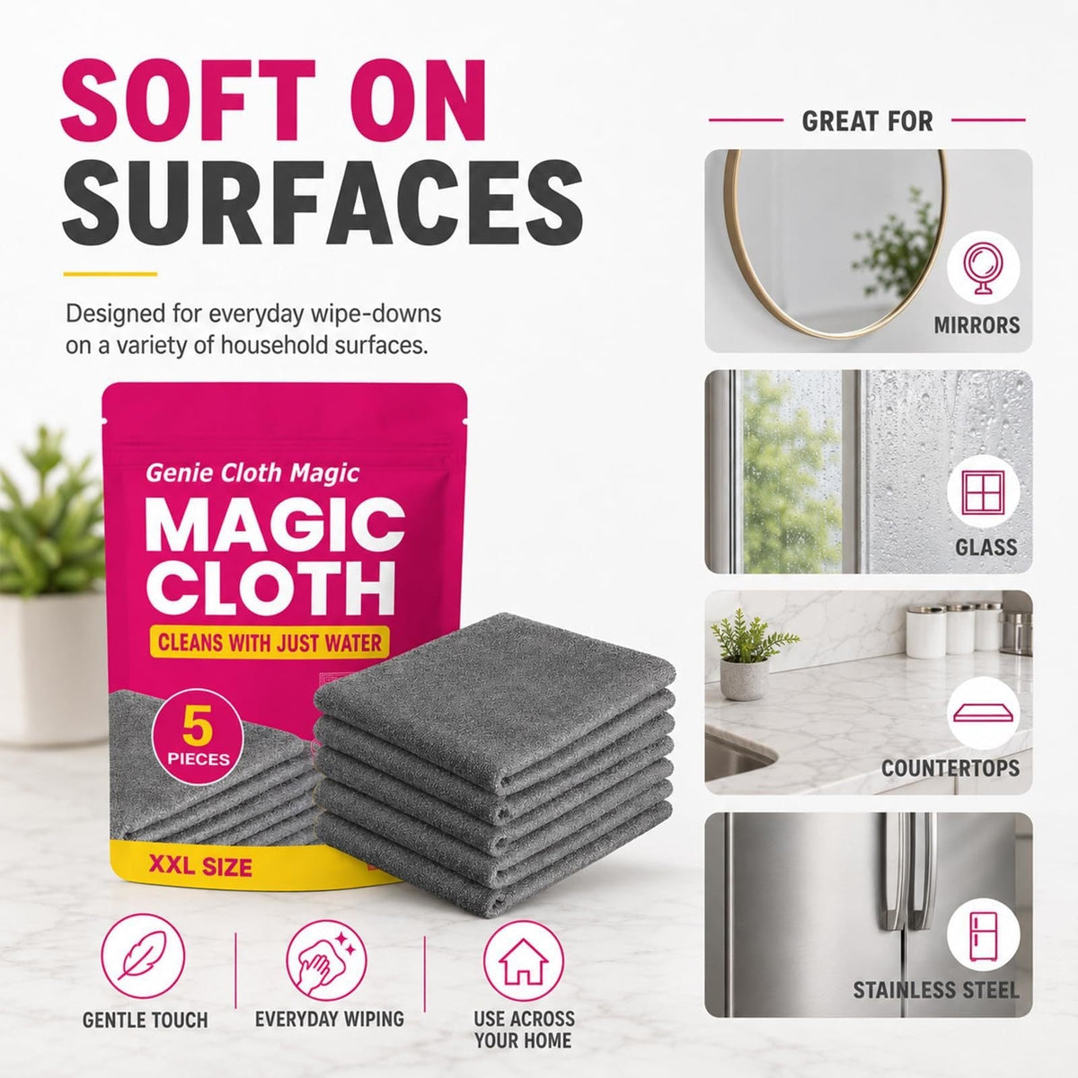 Genie Magic Cloth Reusable Cleaning Cloth Streak-free Glass Wipe Household