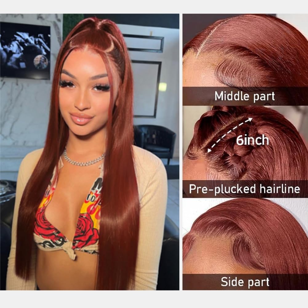 Reddish-brown 10-inch Straight 13x6 Lace Front Human Hair Wig, Density.