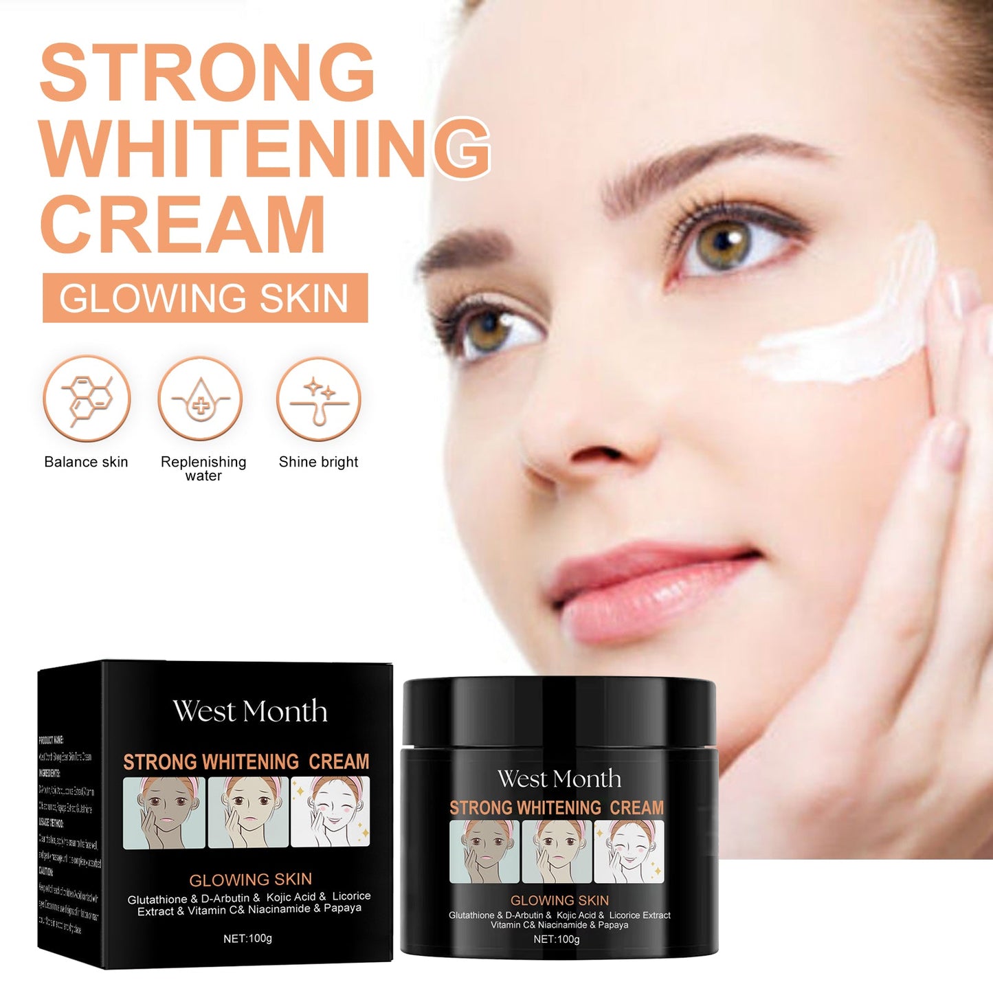 West&Month Brightening Cream Skin Moisturizing, Whitening And BrighTening Skin Tone Repairing Brightening Cream Body Lotion