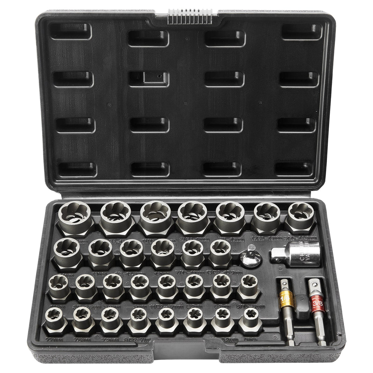 VEVOR Bolt Extractor Set, 29-Piece Bolt And Nut Remover Set, 6mm To 10mm, , CR-MO Steel Extraction Socket Set With Storage Case, For Removing Damaged Rusted Bolts, Nuts And Screws