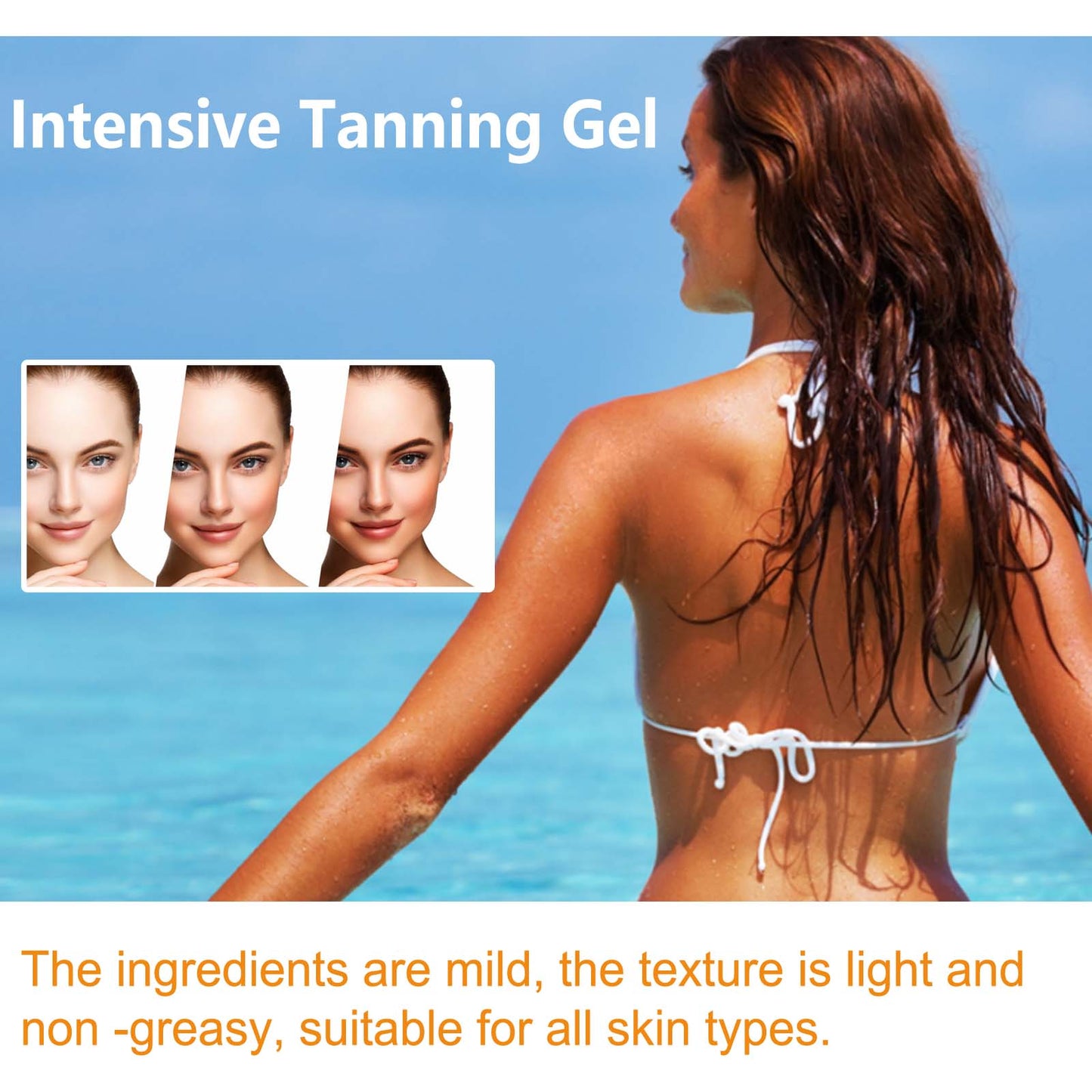 OceAura Intensive Tanning Gel, Sun Free Black Summer Beach Natural Wheat-Colored Moisturizing Body Care