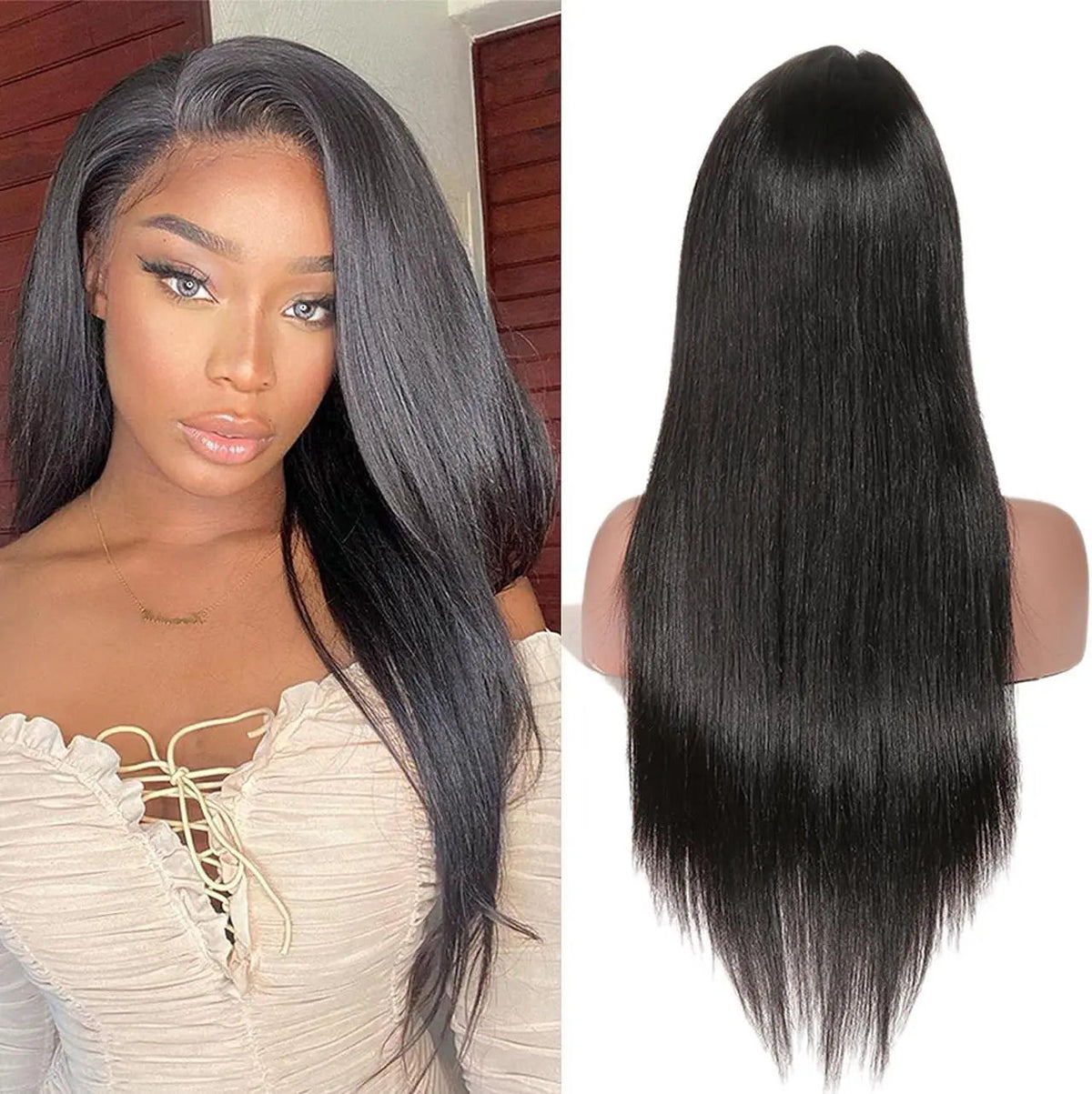 4x4 Pre-cut Lace Straight Human Hair Wig, Natural Color, Density