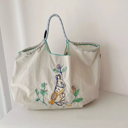 Embroidered Lightweight Tote Handbag