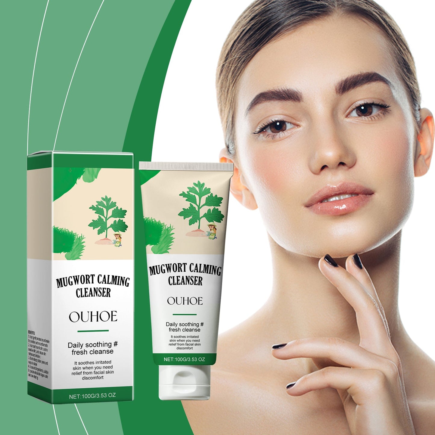 OUHOE Mugwort Calming Cleanser, Hydrating And Moisturizing Deep Clear Pores Balance Oil Moisturizing Cleanser