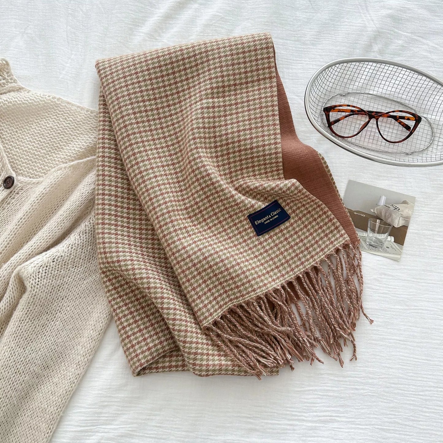 Plaid Fringe Warm Winter Scarf