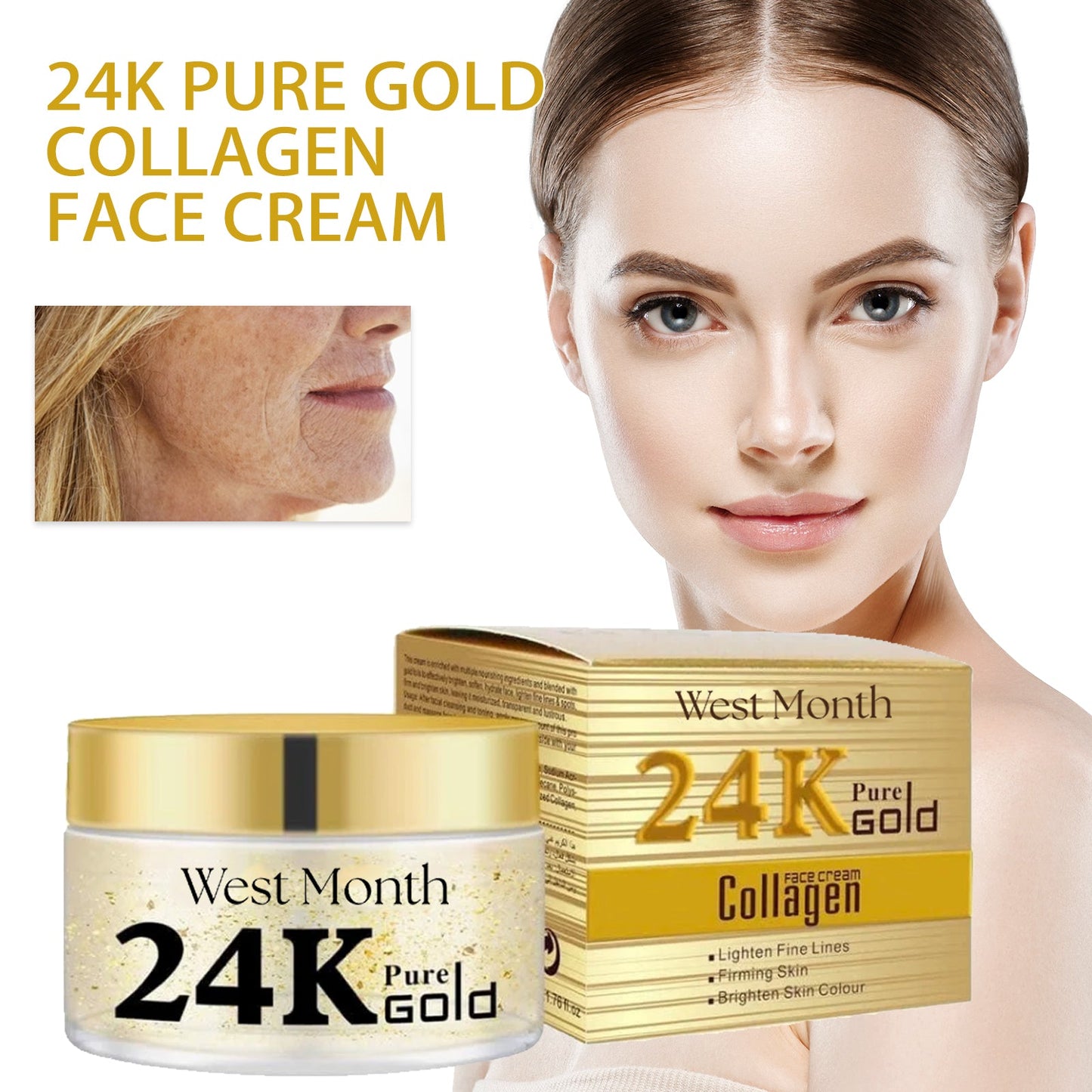 West Month 24k Pure Gold Collagen Face Cream, Lighten Lines Brighten Skin, Firm And Anti-wrinkle Cream