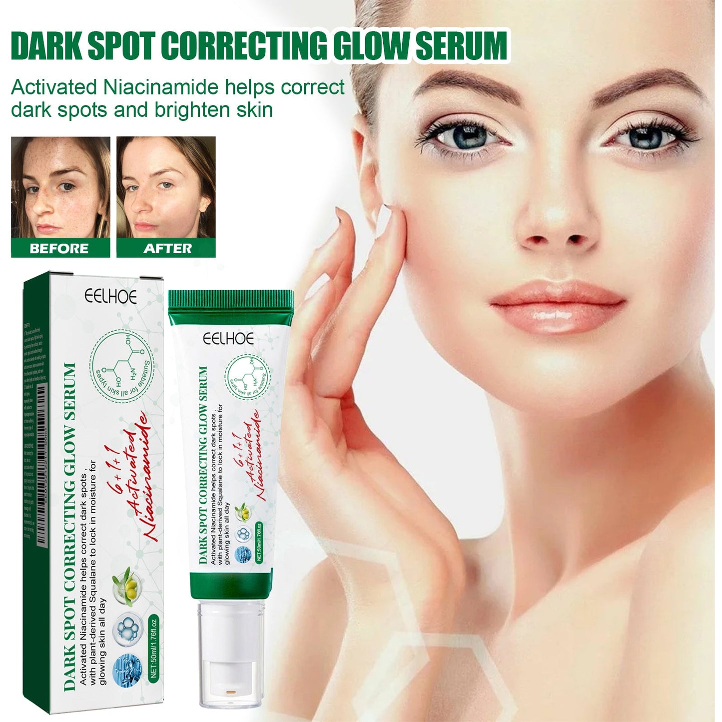 EELHOE Brightening Essence lightens spots, moisturizes facial skin, hydrates and brightens daily skin care and beauty essence