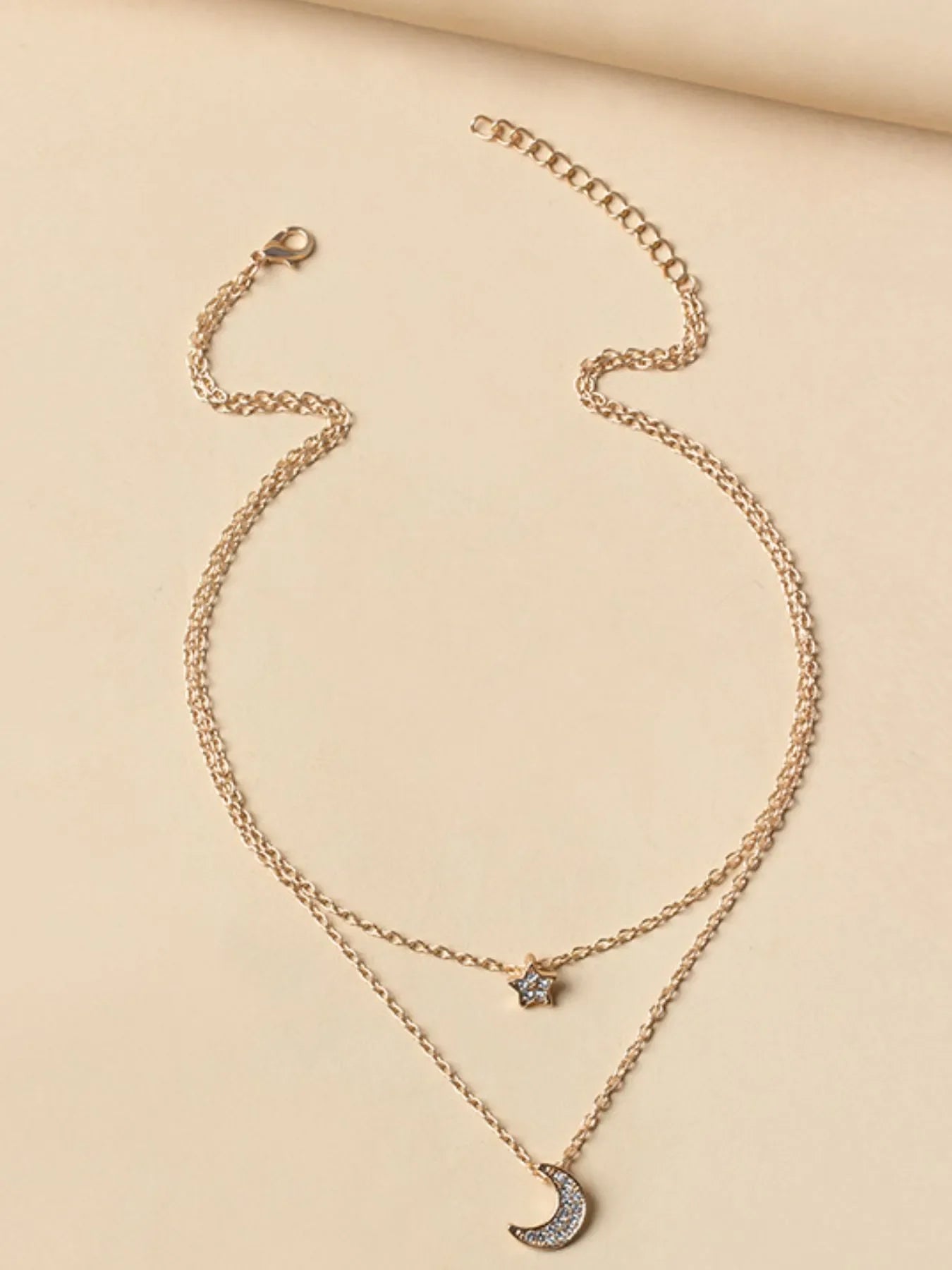 Double Layered Star and Moon Pendant Necklace