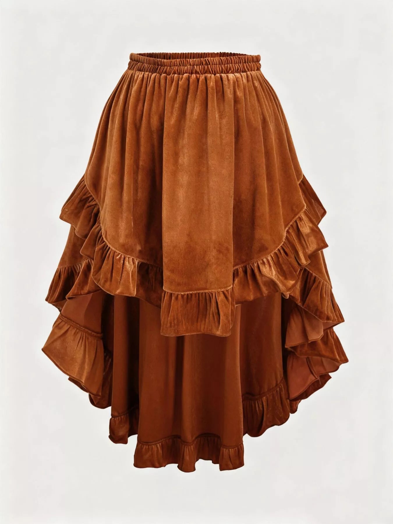 Plus Size Ruffled Velvet Elastic Waist Skirt