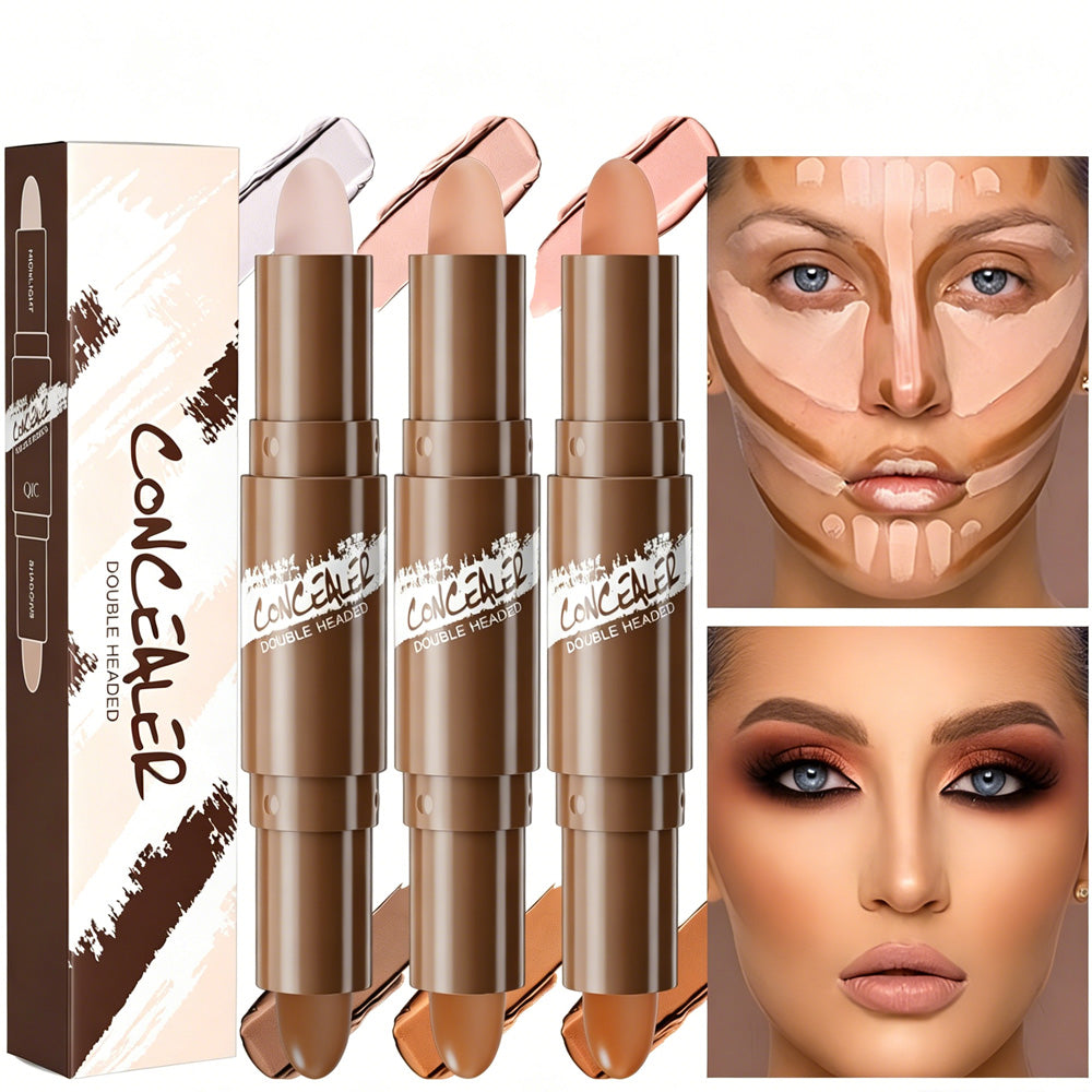 3PCS Dual-Ended Contour Stick, 2-in-1 Highlighter & Bronzer Stick, Waterproof Long-Lasting Contour And Highlight Makeup Pen