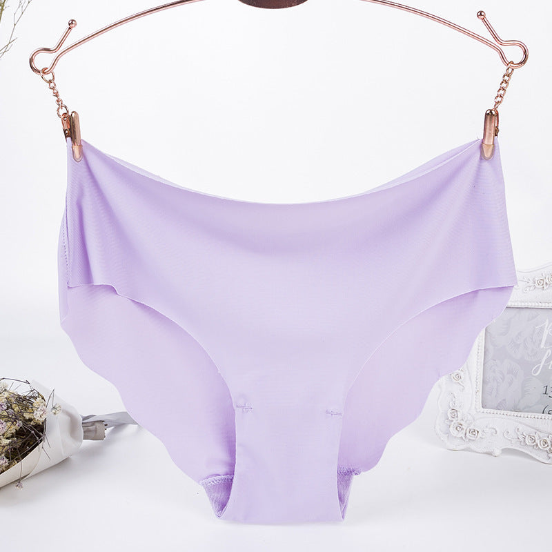 One Piece Ice Silk Seamless Wave Edge Sexy Candy Color Panties, Ultra-thin Corrugated Low-rise Waistband