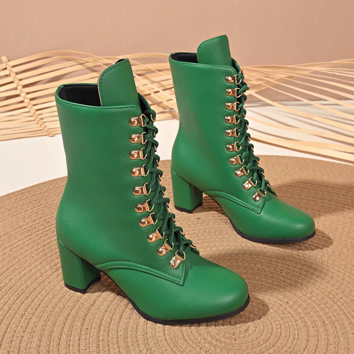 Lace-Up Boots with Block Heel