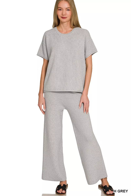 Zenana Viscose Round Neck Top & Pants Set
