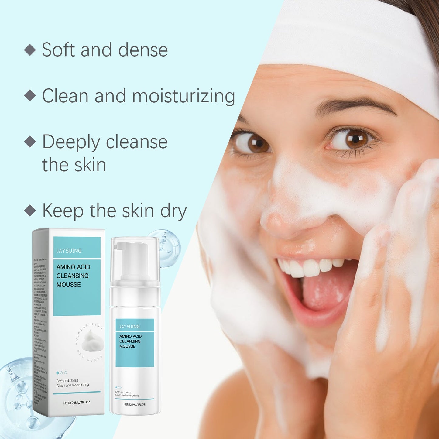 Jaysuing Amino Acid Cleanser Mousse Face Gently Cleanses, Hydrates And Moisturizes Facial Skin Repairing Cleanser