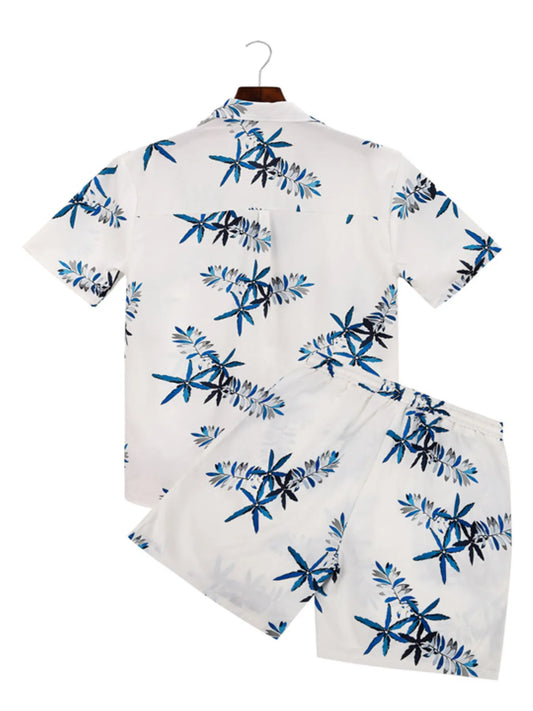 Men's Full Size Printed Button Up Shirt and Shorts Set Plus Size
