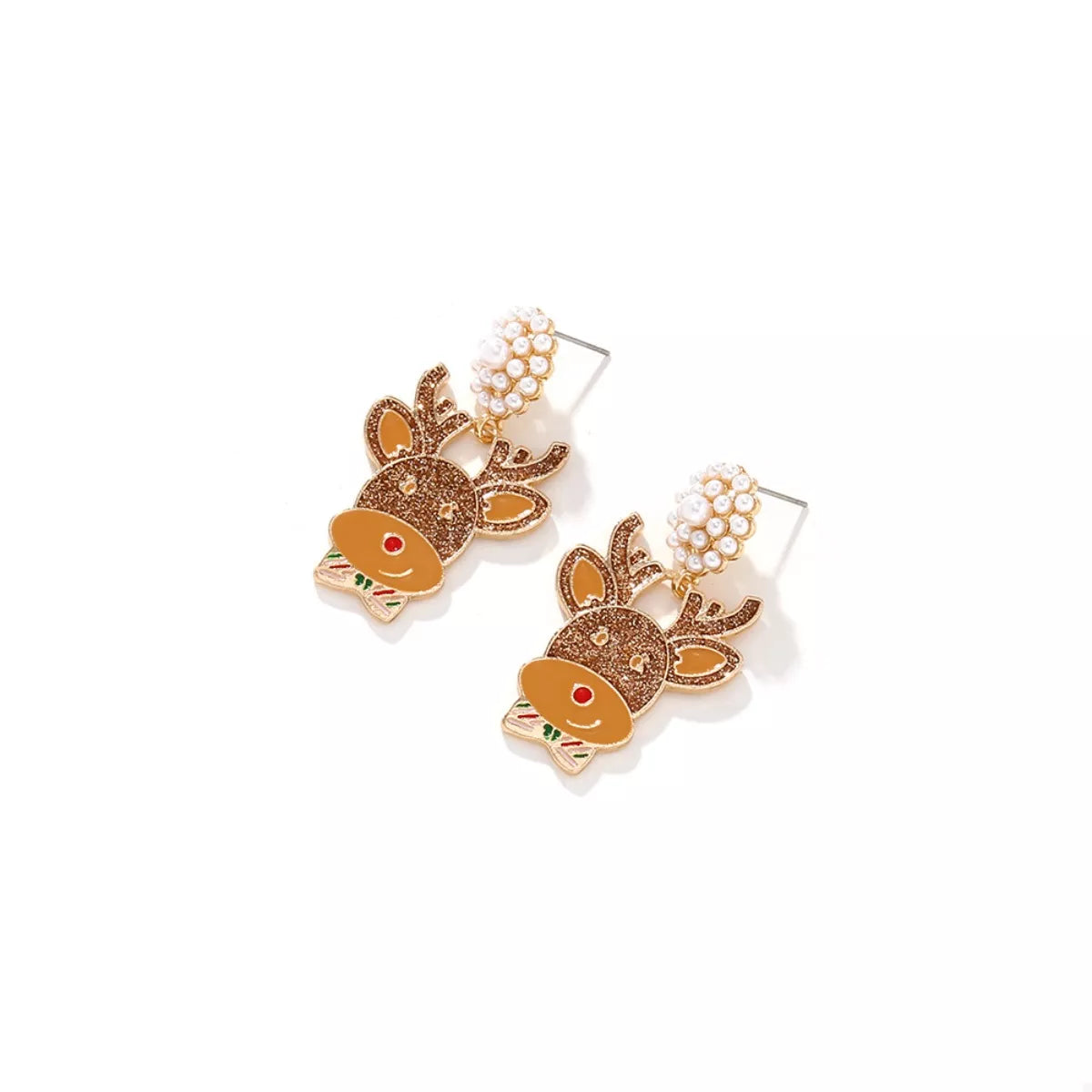 Reindeer Drop Earrings with Pearl Accents