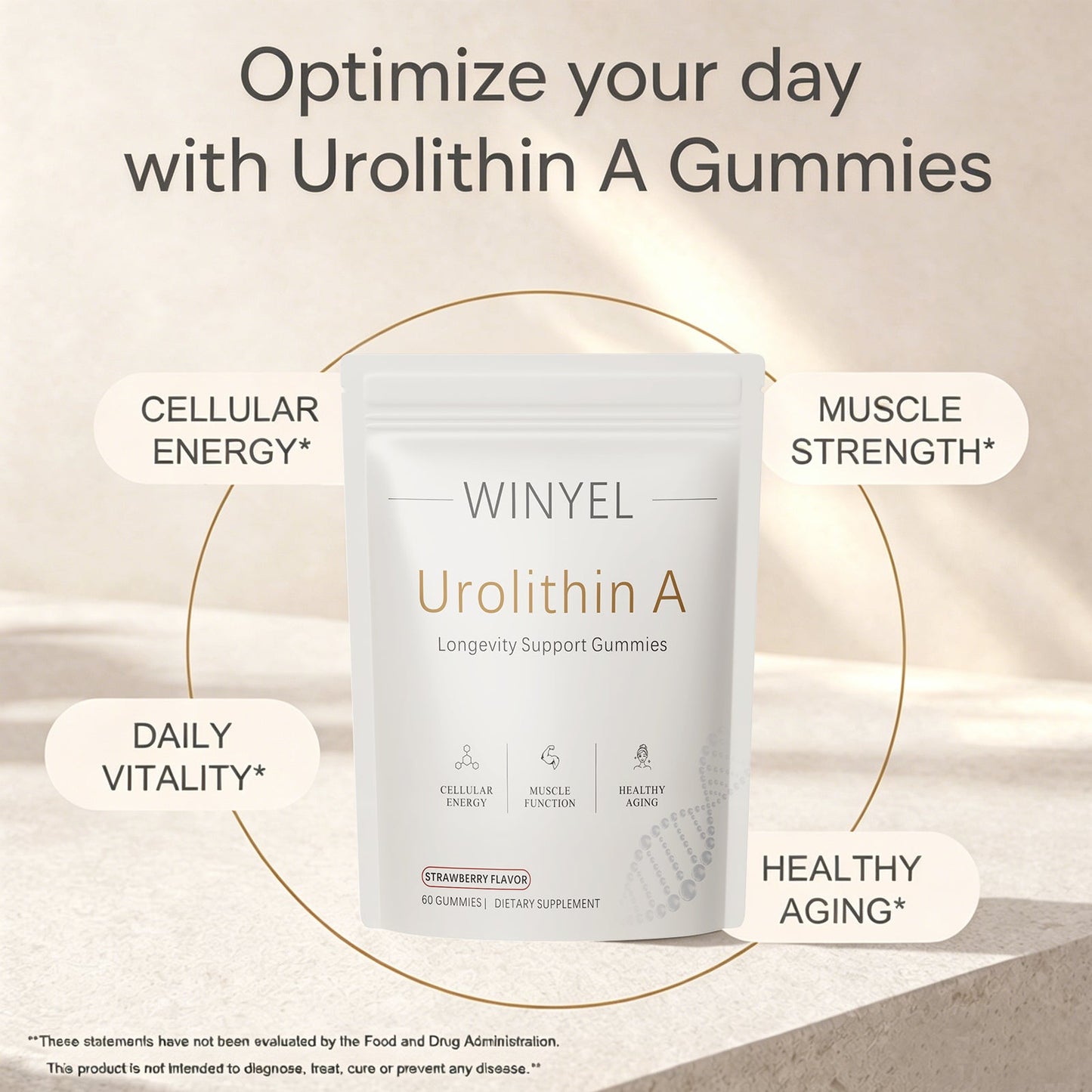 WINYEL Urolithin A Supplement Gummies - For Healthy Aging Cellular Energy Muscle Strength And Longevity - 60 Gummies