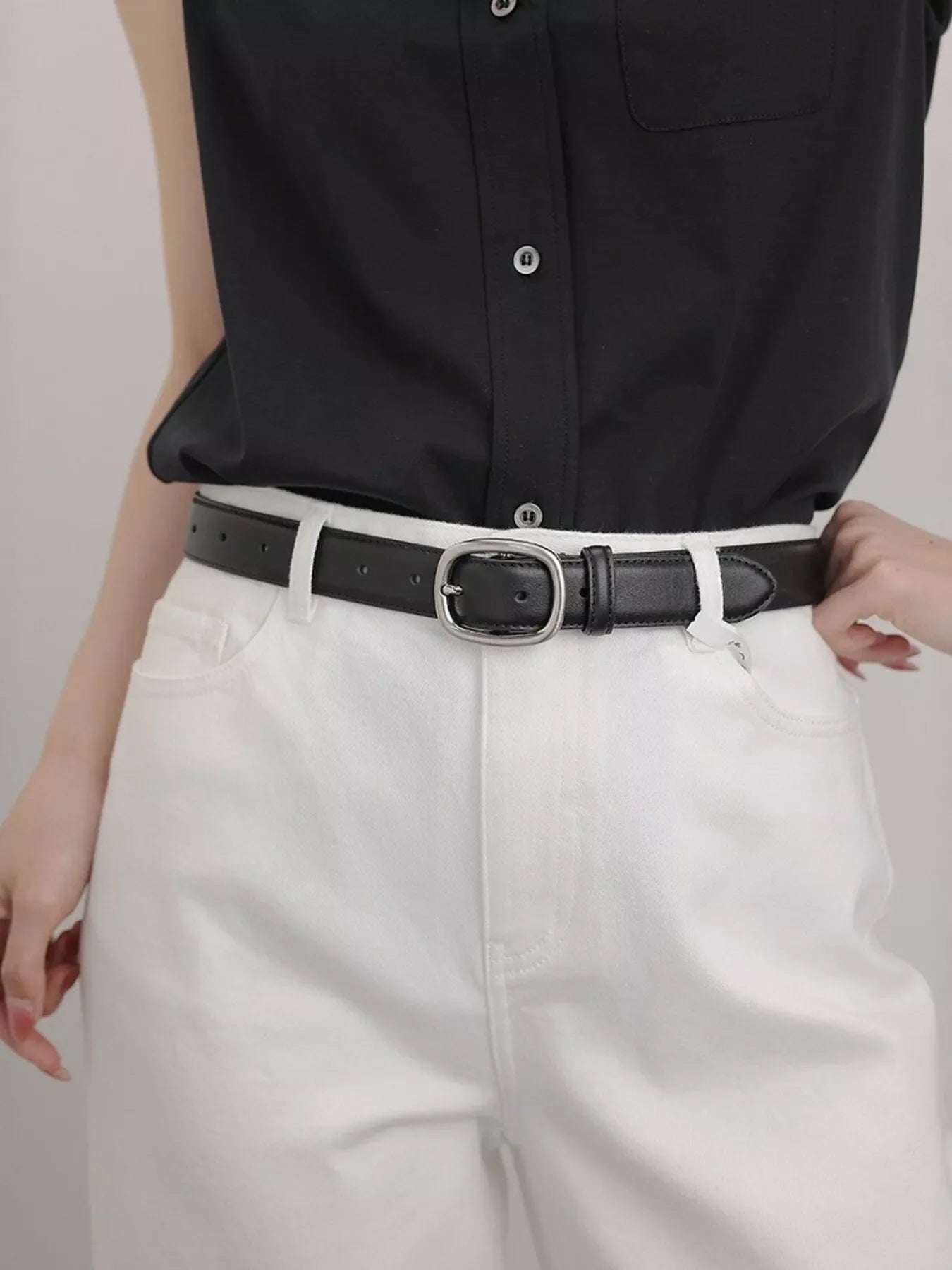 Leather Belt with Oval Buckle