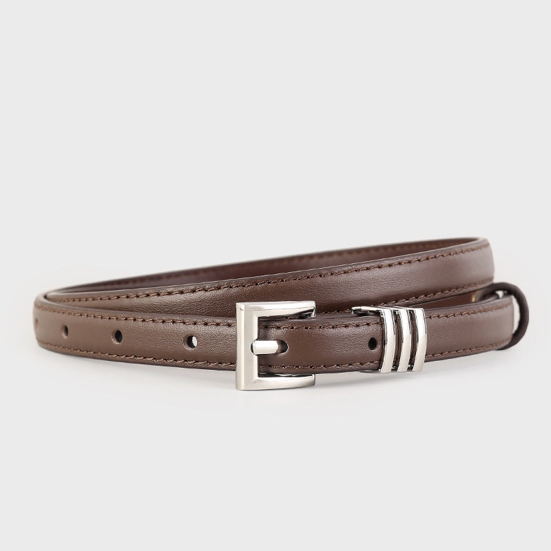 Skinny Leather Belt with Silver Buckle