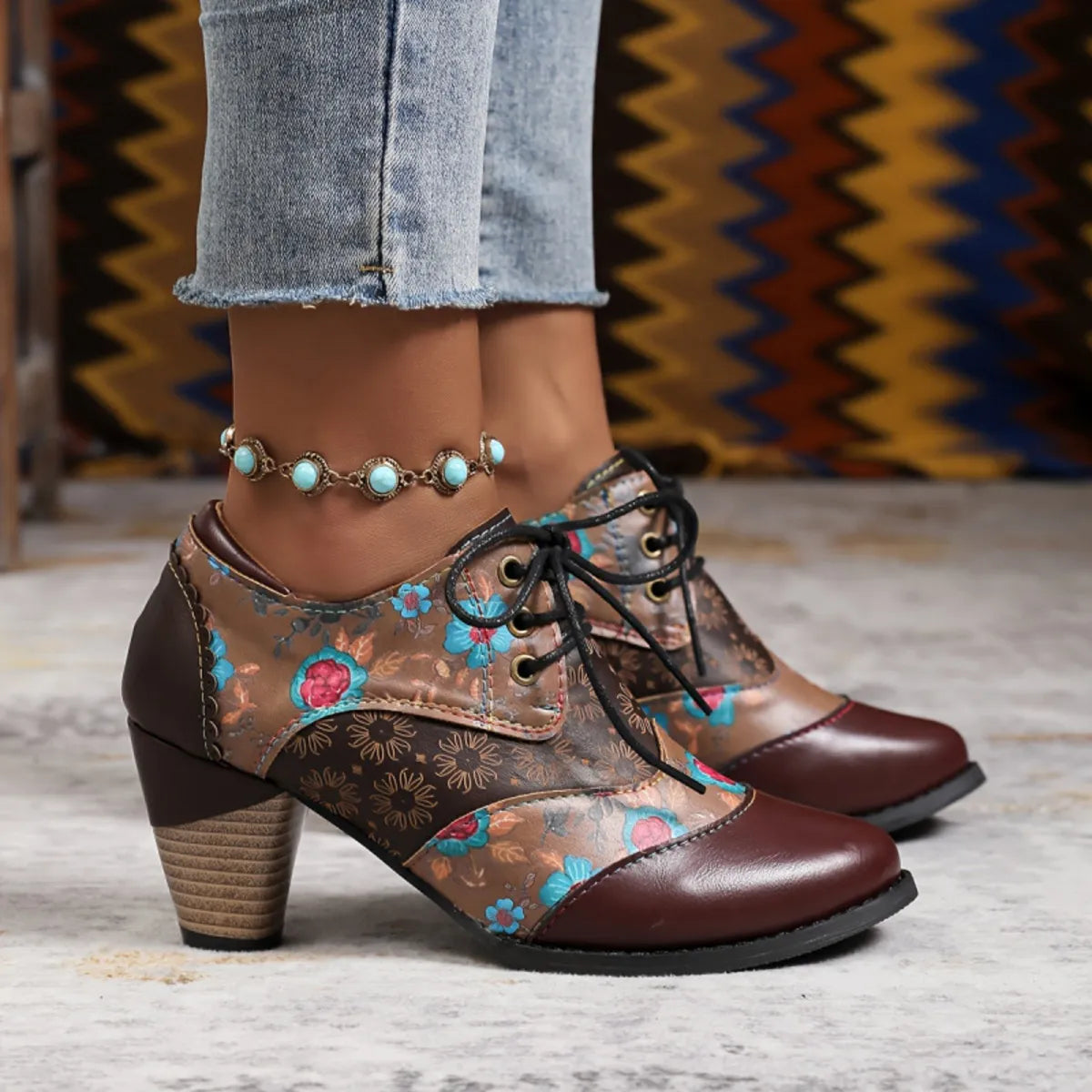 Point Toe Block Heels Ankle Boots