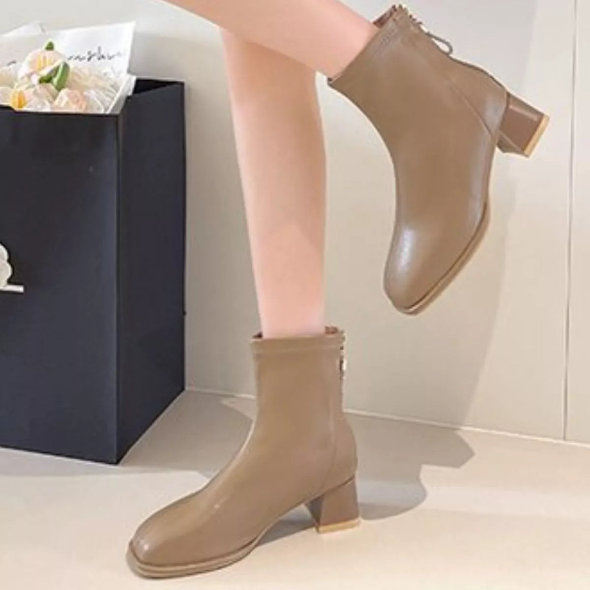 Square Toe Block Heels Boots