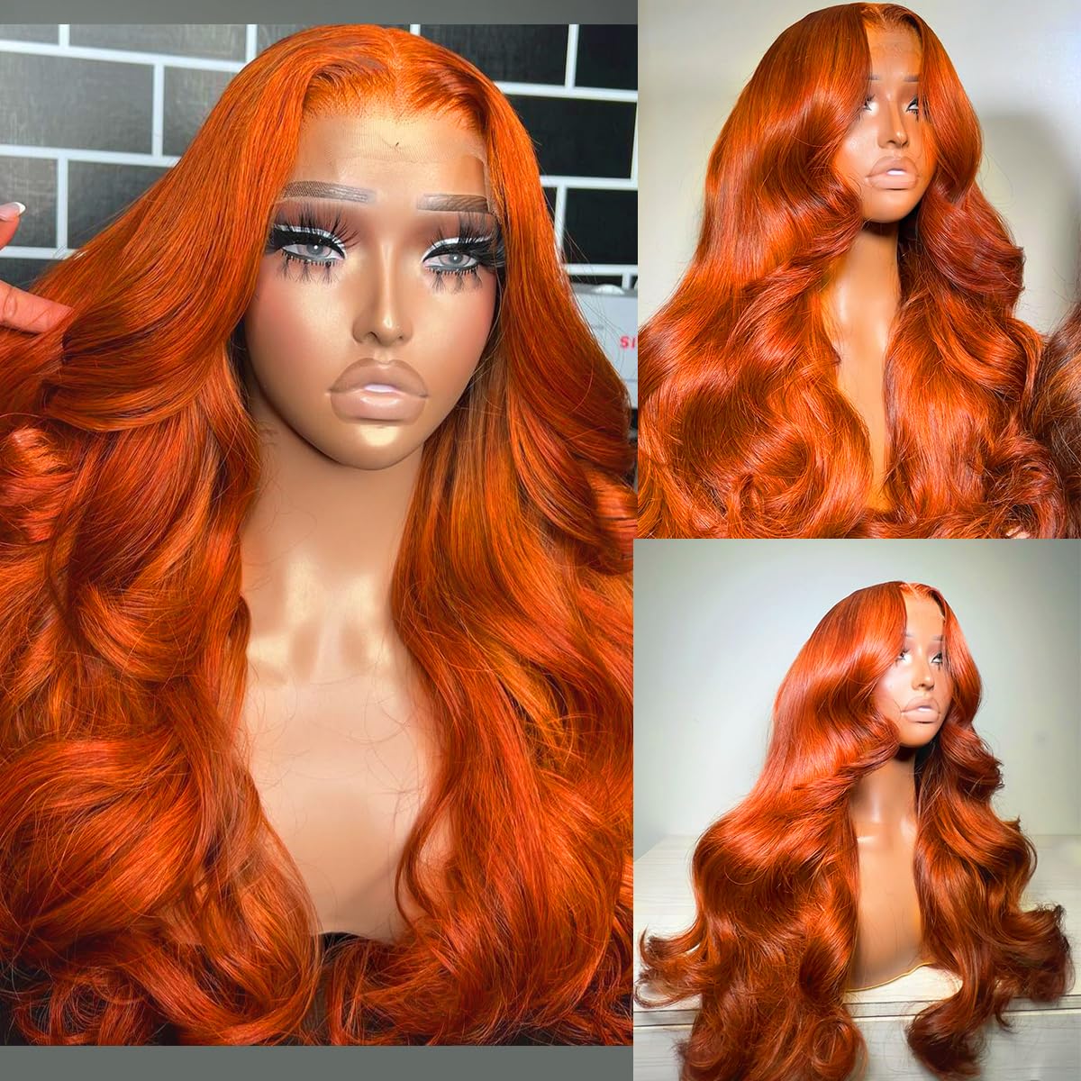 13x6 Lace Front Human Hair Wig Body Wave, Ginger Yellow, Density