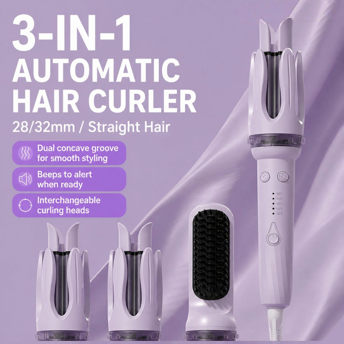 3-in-1 Hair Curler, Curling & Straightening 2-in-1, Long-Lasting Styling Tool