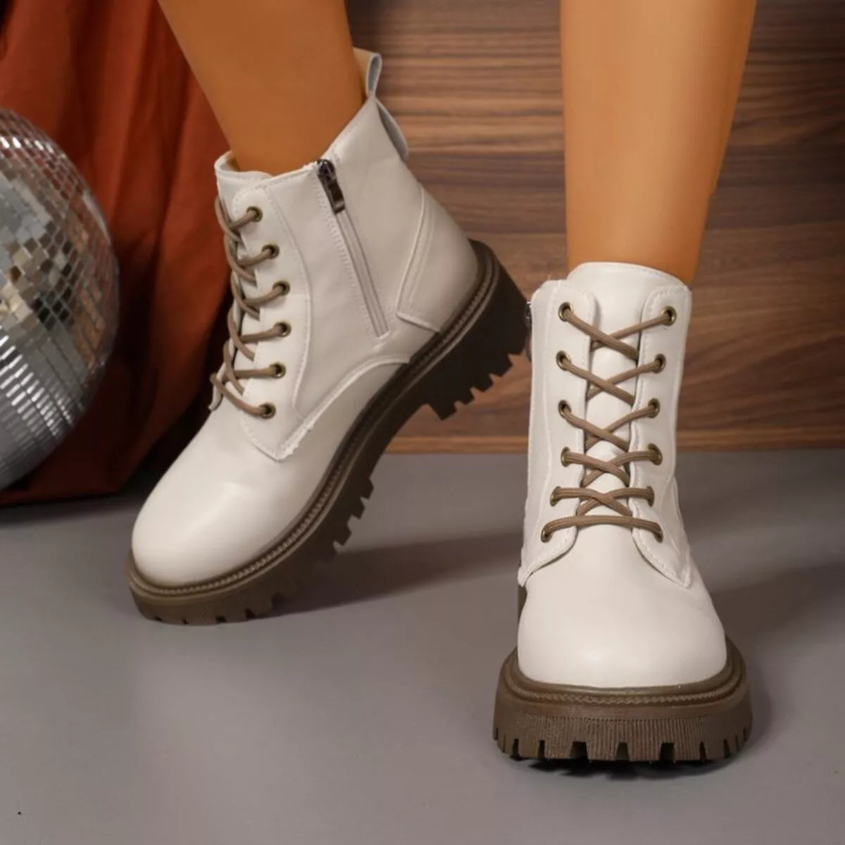 Lace Up Round Toe Boots