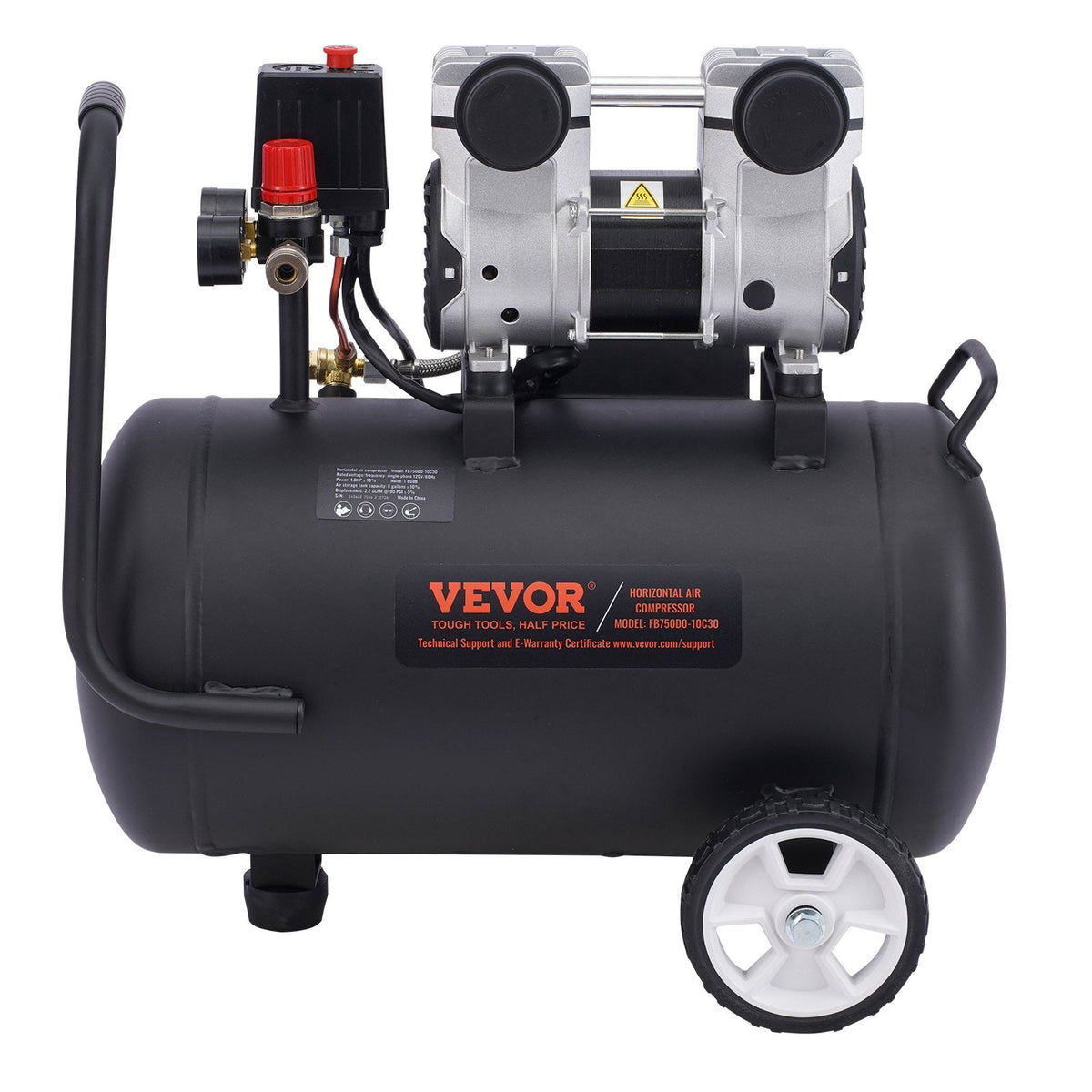 VEVOR Air Compressor Compact Portable Oil Free Compressor 8 Gallon 90 PSI