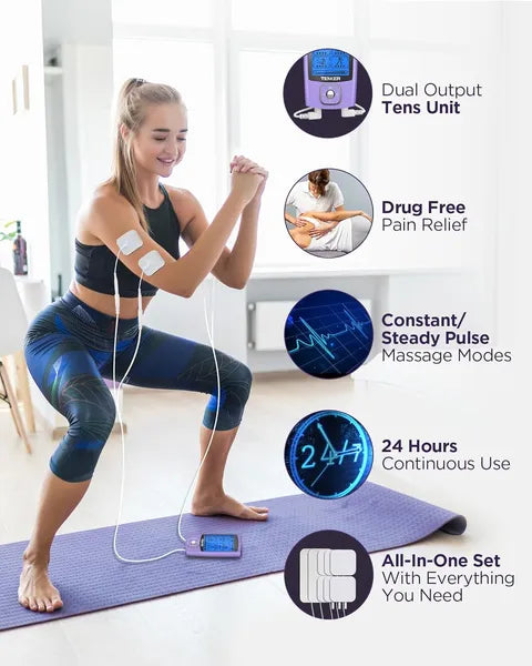 TENS Unit Muscle Stimulator, 24 Modes TENS EMS Machine For Pain Relief Therapy/Pain Management, Rechargeable Electronic Pulse Massager With 2"x2" And 2"x4" TENS Unit Electrode Pads