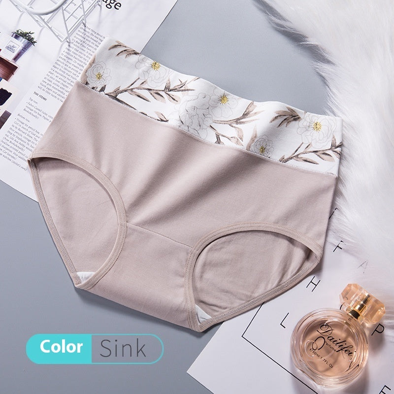 Women's High Waist Cotton Printed Underwear Seamless Belly Contraction Plump Girls Triangle Shorts