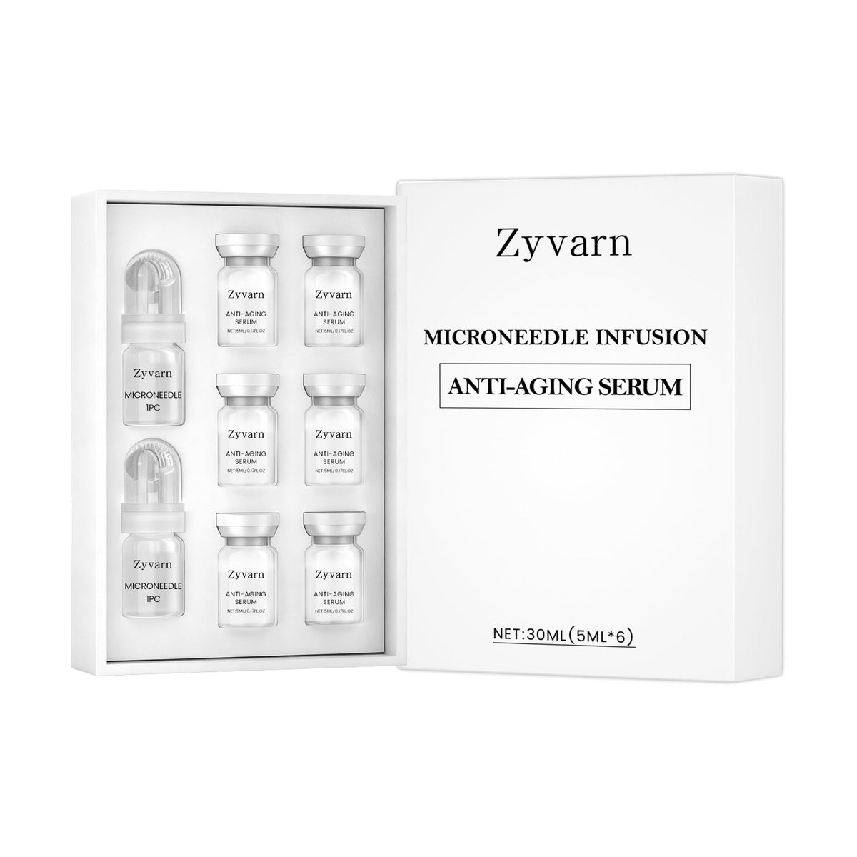 Zyvarn Micro-Needle Infusion Anti-Aging Serum Set, 6 Bottles Ampoule Facial  With Derma Roller For Daily Skin Care