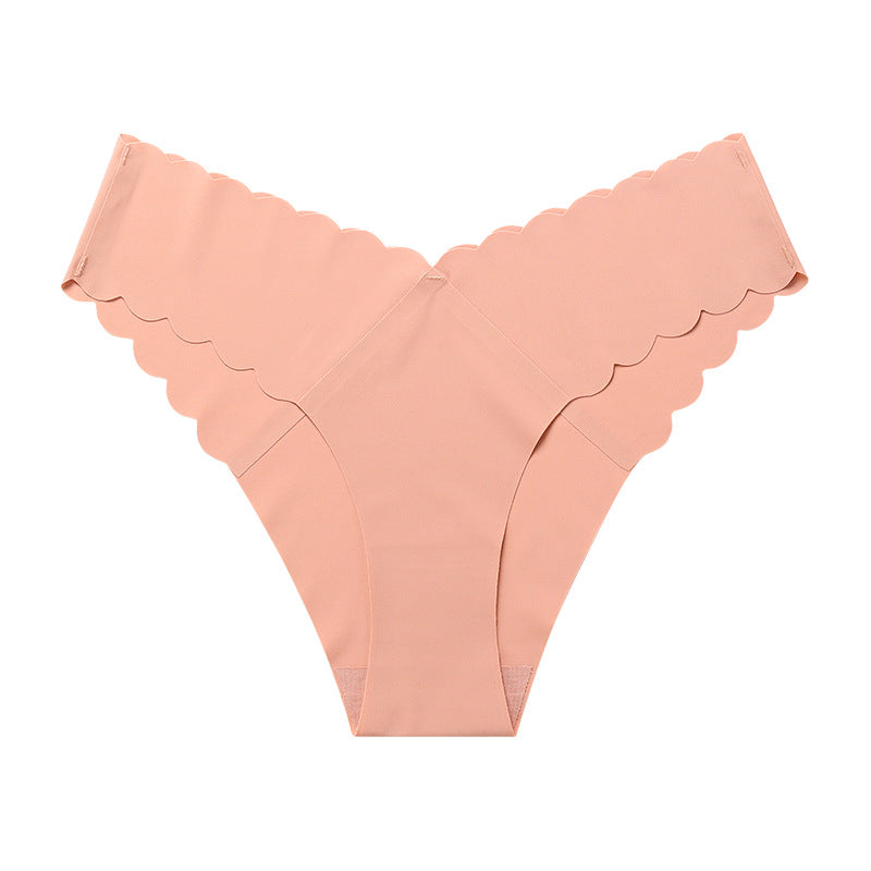 Wavy Lace V-shaped Waist Seamless Ice Silk Girl's Underwear One-piece Large Size Pure Cotton Crotch Women's Briefs