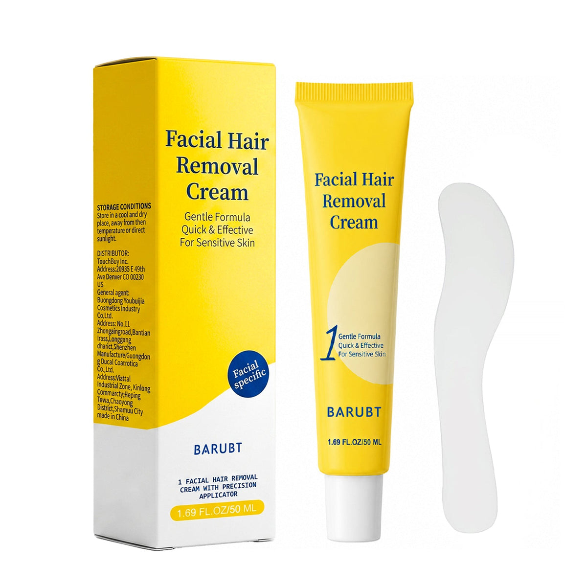 Facial Hair Removal Cream Kit, Gentle Formula For Sensitive Skin, 50ml