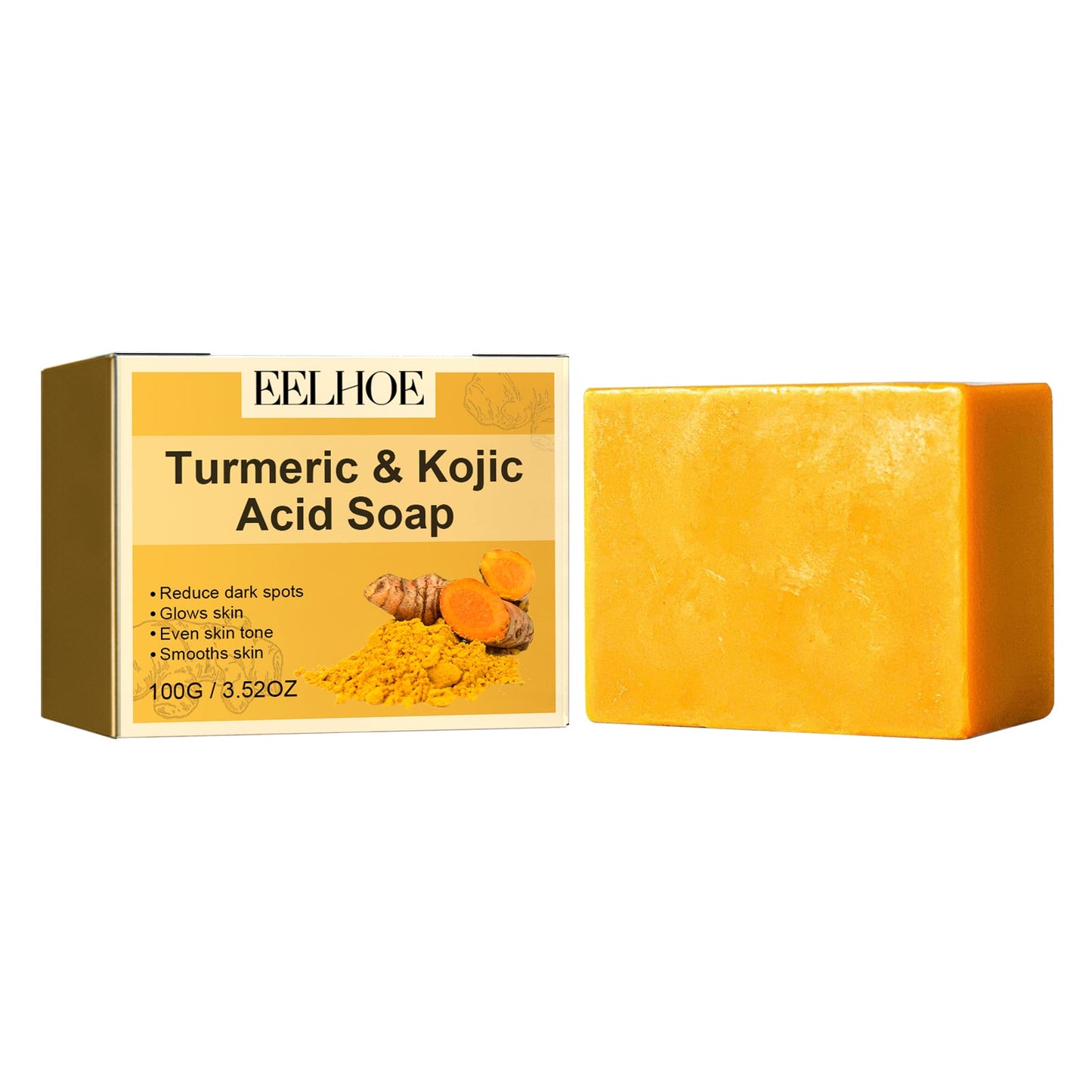 EELHOE Turmeric & Kojic Acid Soap, Gently Clean Face Fade Spots Brighten Skin Tone Moisturize And Moisturize Even Skin Tone