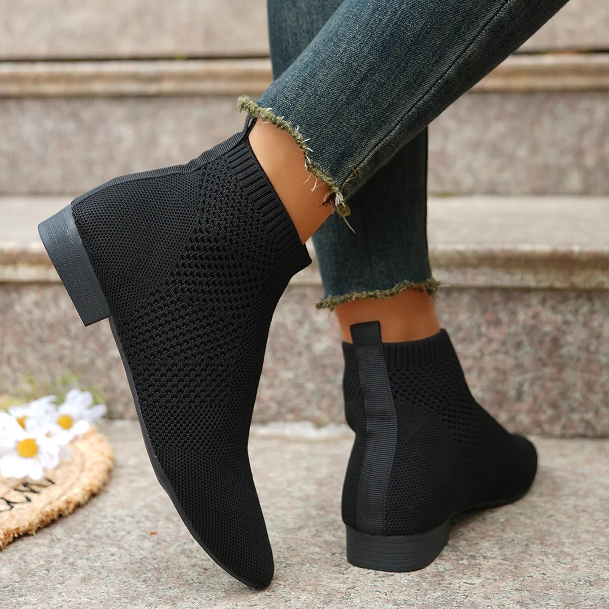 Mesh Knit Ankle Boots with Stretch Comfort Fit