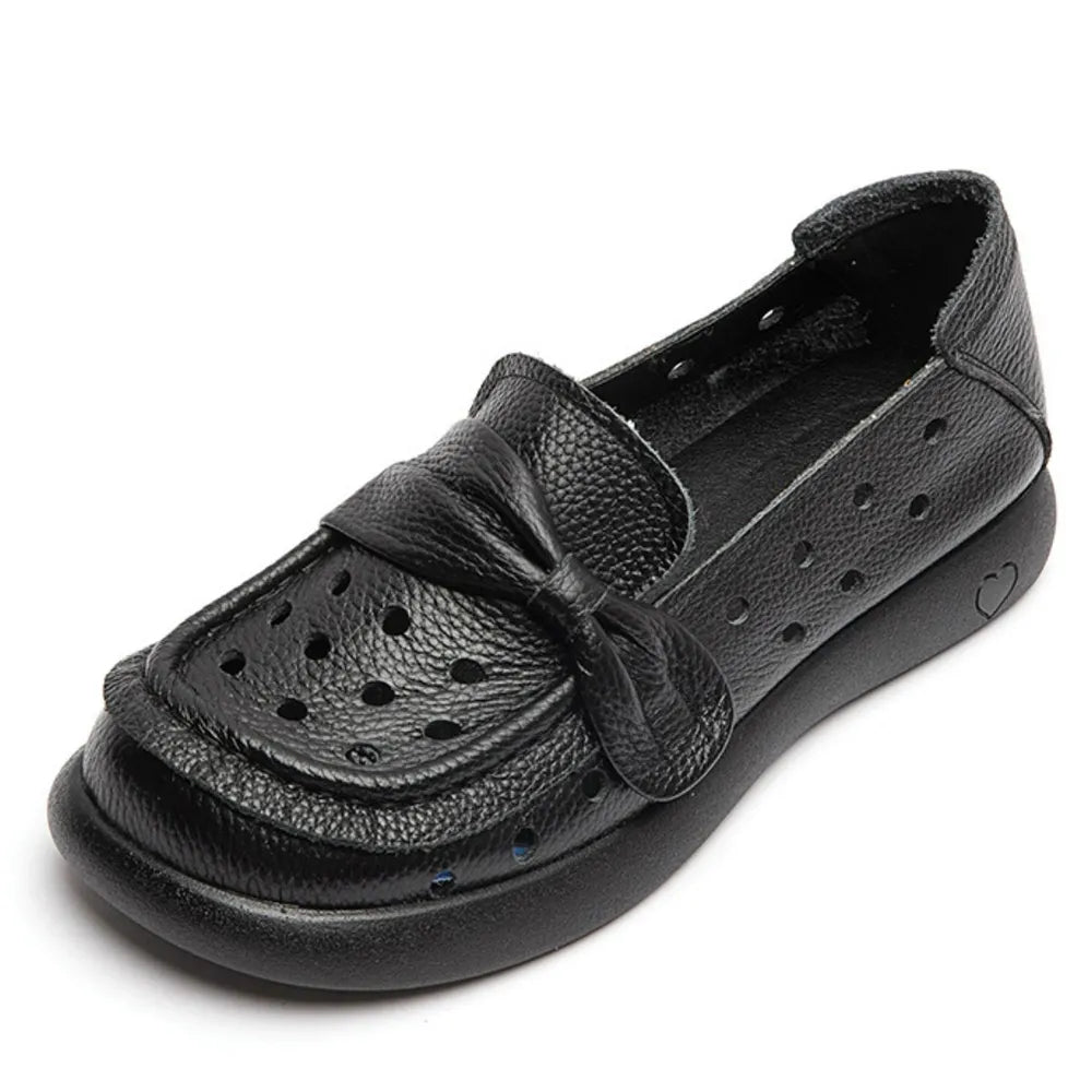 Bow Eyelet Round Toe Flat Loafers